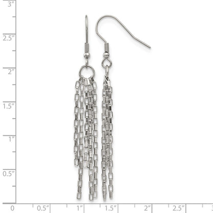 Stainless Steel Chisel Polished Multi Strand Box Chain Dangle Earrings