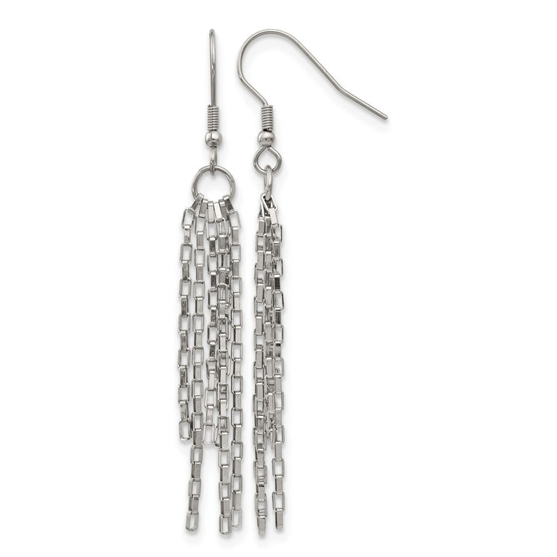 Stainless Steel Chisel Polished Multi Strand Box Chain Dangle Earrings