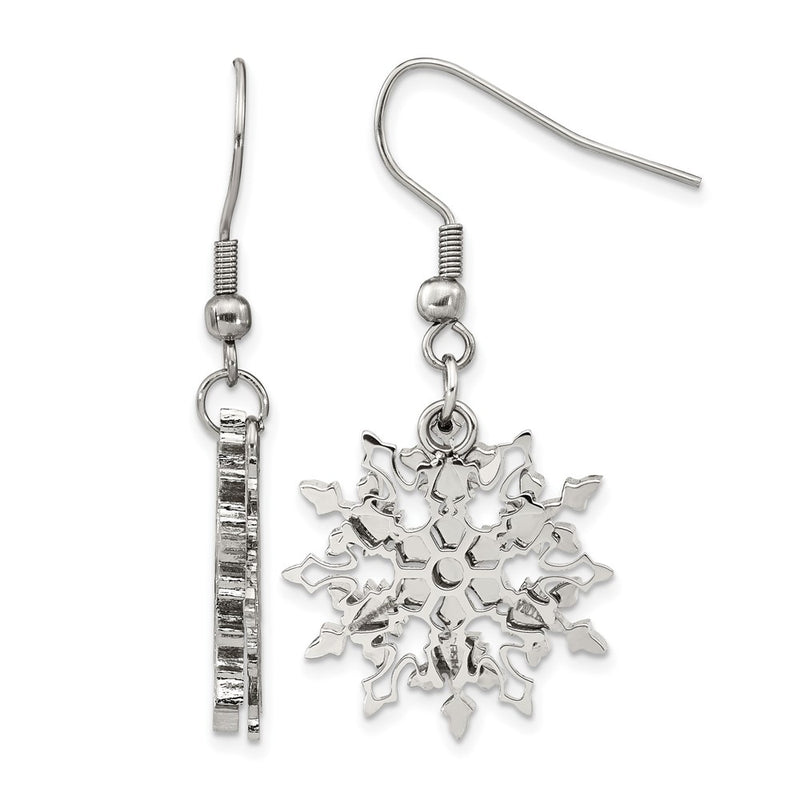 Stainless Steel Chisel Polished Snowflake Dangle Shepherd Hook Earrings