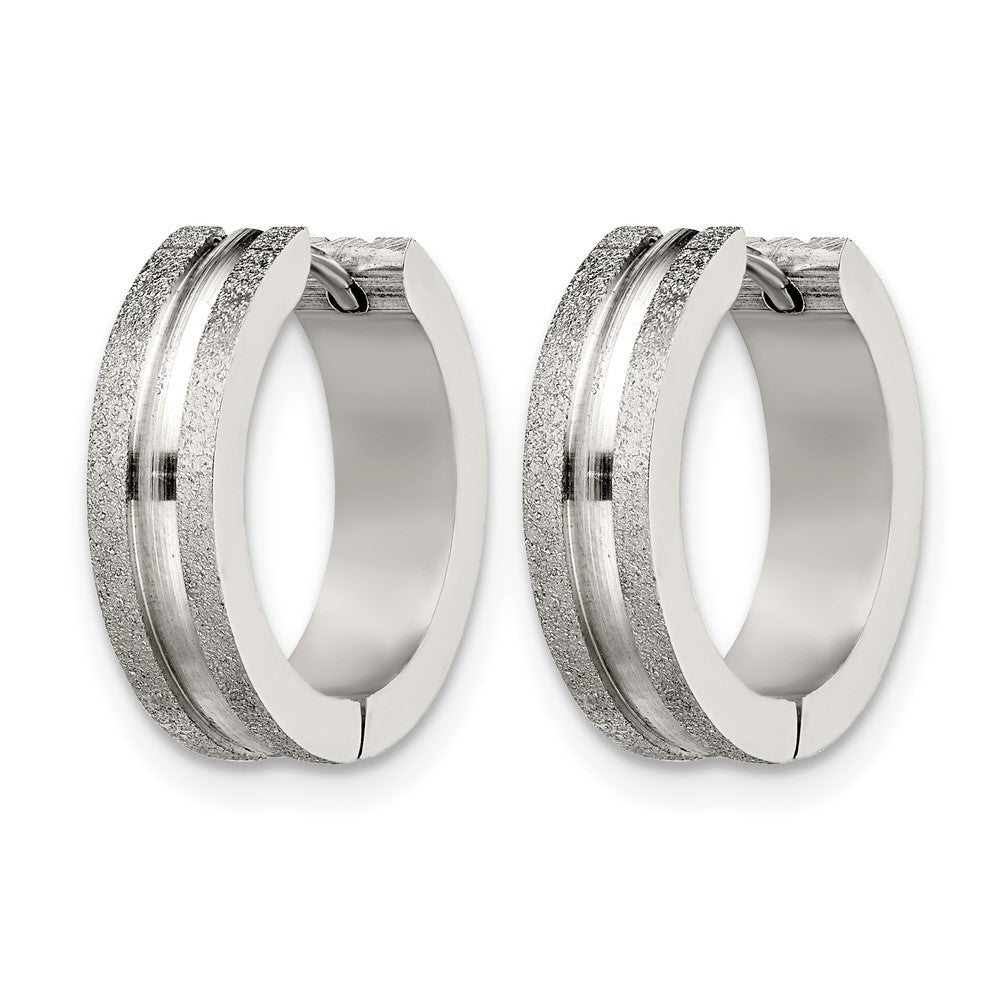 Stainless Steel Chisel Polished Laser Cut 8mm Hinged Hoop Earrings