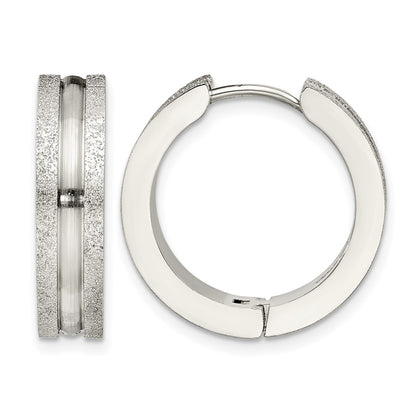 Stainless Steel Chisel Polished Laser Cut 8mm Hinged Hoop Earrings