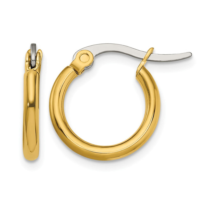 Stainless Steel Chisel Polished Yellow Ip-Plated 15.5mm Diameter 2mm Hoop Earrings