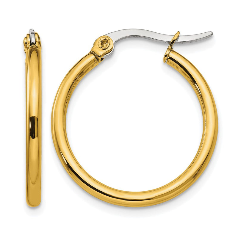 Stainless Steel Chisel Polished Yellow Ip-Plated 26mm Diameter 2mm Hoop Earrings