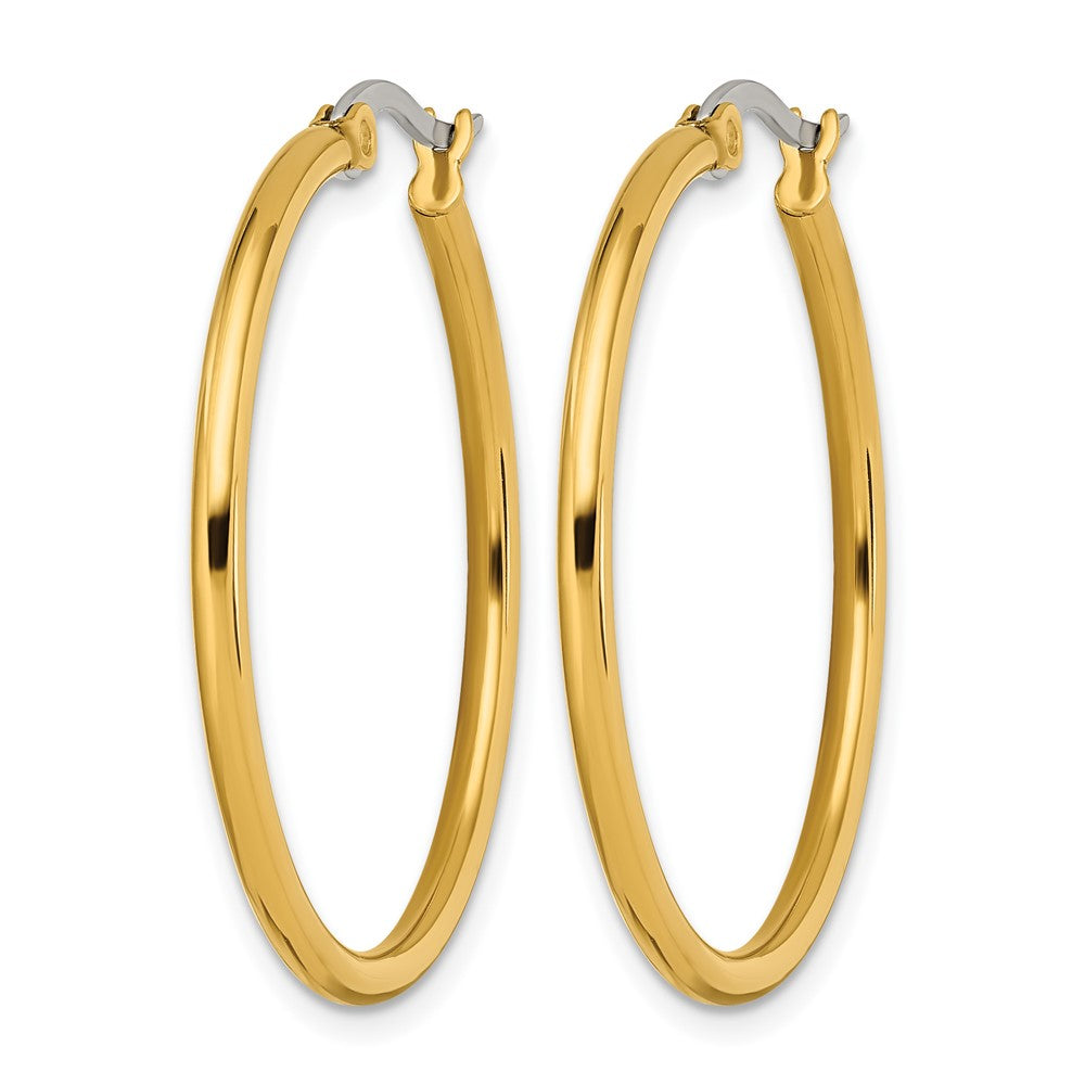 Stainless Steel Chisel Polished Yellow Ip-Plated 32mm Diameter 2mm Hoop Earrings
