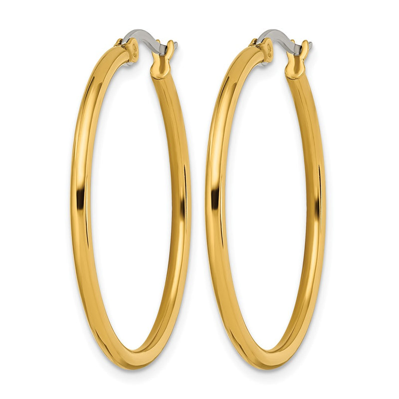 Stainless Steel Chisel Polished Yellow Ip-Plated 32mm Diameter 2mm Hoop Earrings