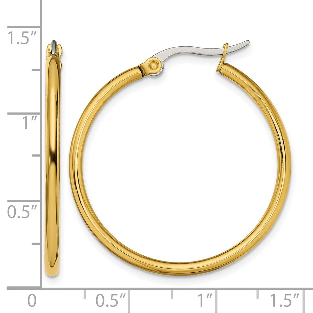 Stainless Steel Chisel Polished Yellow Ip-Plated 32mm Diameter 2mm Hoop Earrings