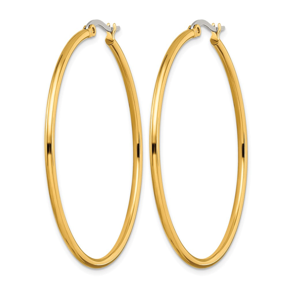 Stainless Steel Chisel Polished Yellow Ip-Plated 48mm Diameter 2mm Hoop Earrings
