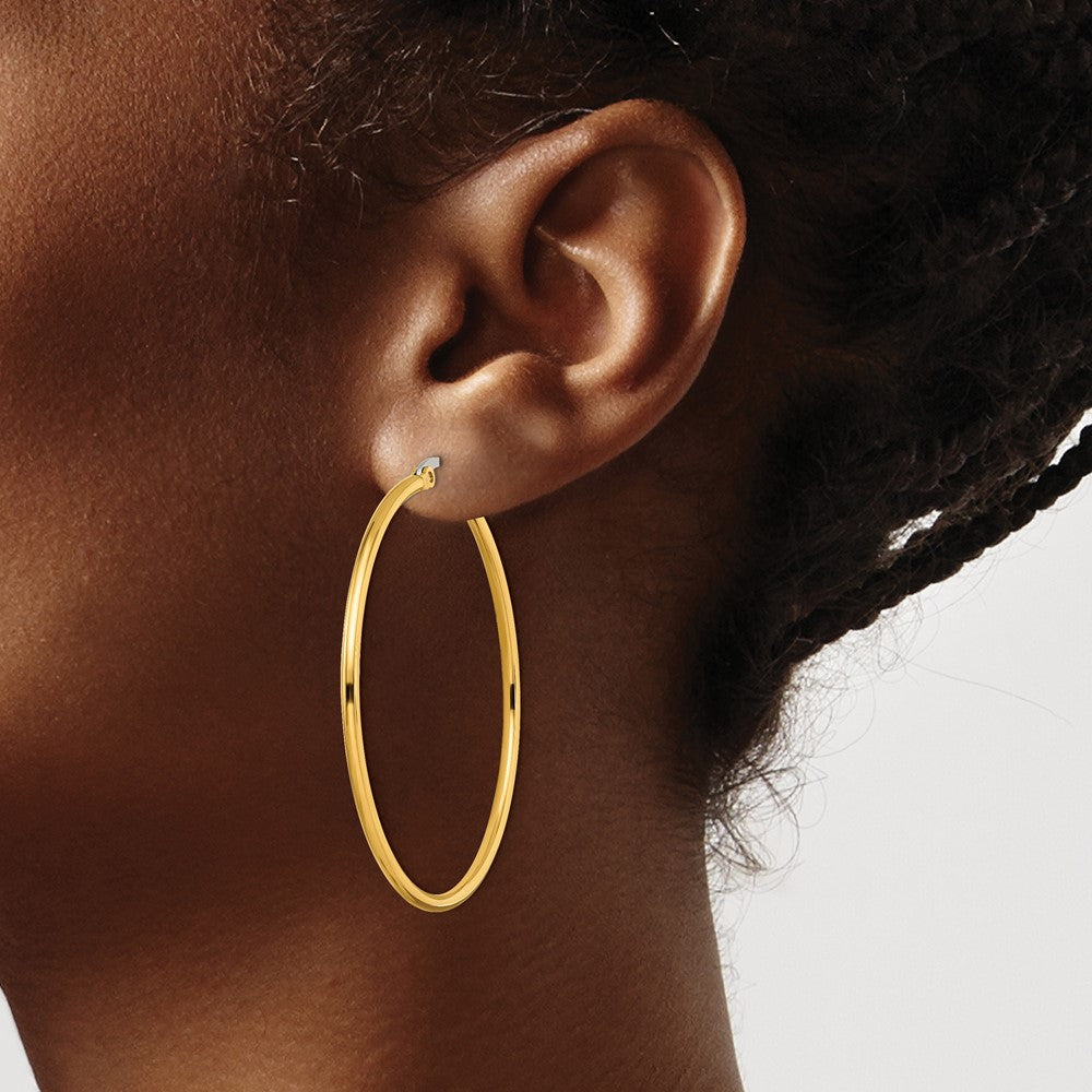 Stainless Steel Chisel Polished Yellow Ip-Plated 48mm Diameter 2mm Hoop Earrings