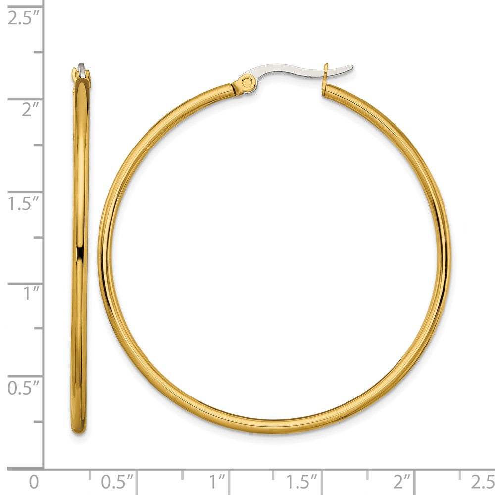Stainless Steel Chisel Polished Yellow Ip-Plated 48mm Diameter 2mm Hoop Earrings