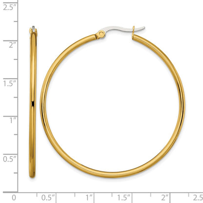 Stainless Steel Chisel Polished Yellow Ip-Plated 48mm Diameter 2mm Hoop Earrings