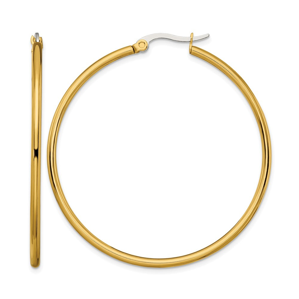 Stainless Steel Chisel Polished Yellow Ip-Plated 48mm Diameter 2mm Hoop Earrings