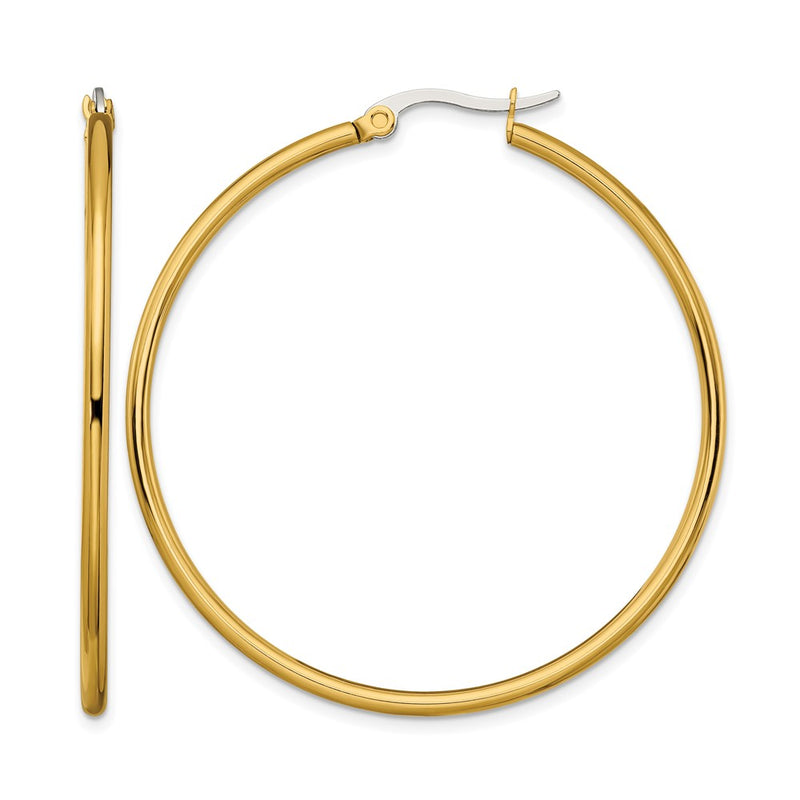 Stainless Steel Chisel Polished Yellow Ip-Plated 48mm Diameter 2mm Hoop Earrings