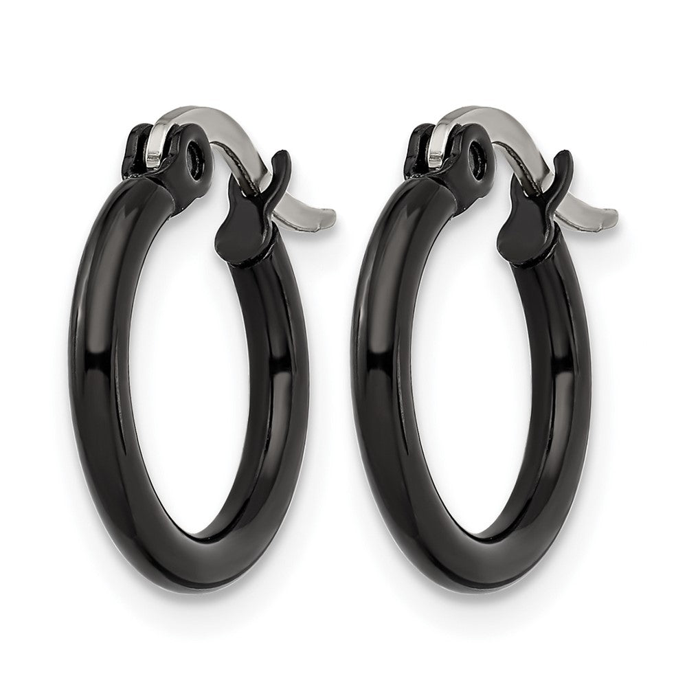 Stainless Steel Chisel Polished Black Ip-Plated 15.5mm Diameter 2mm Hoop Earrings