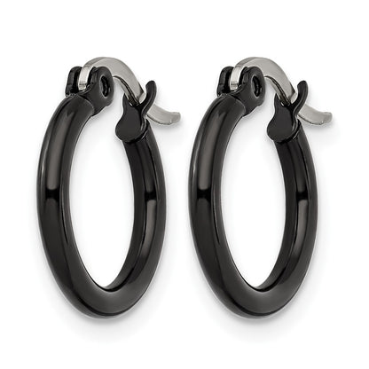 Stainless Steel Chisel Polished Black Ip-Plated 15.5mm Diameter 2mm Hoop Earrings
