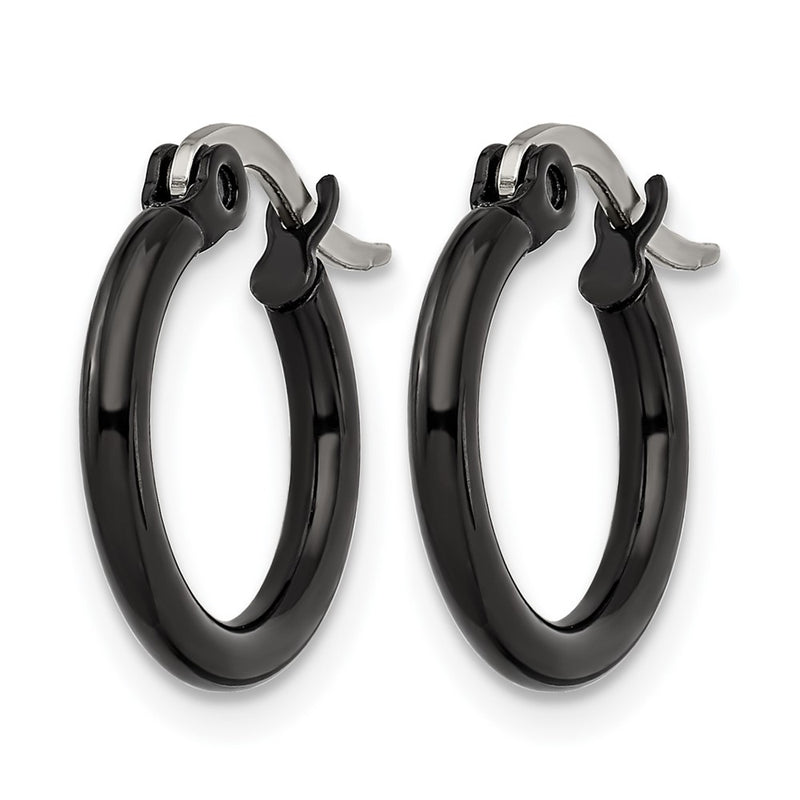 Stainless Steel Chisel Polished Black Ip-Plated 15.5mm Diameter 2mm Hoop Earrings
