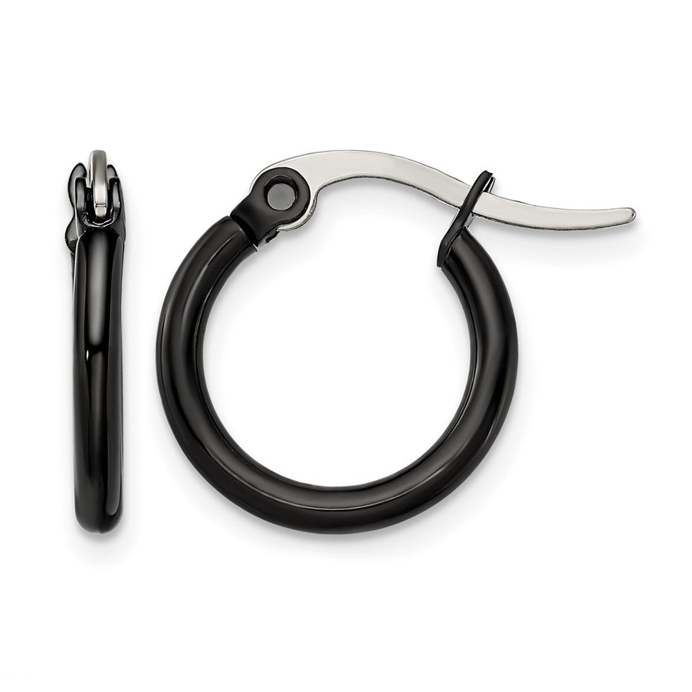 Stainless Steel Chisel Polished Black Ip-Plated 15.5mm Diameter 2mm Hoop Earrings