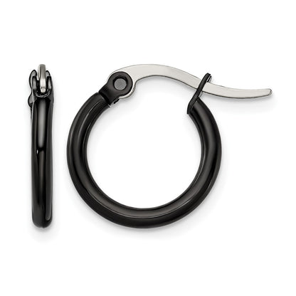 Stainless Steel Chisel Polished Black Ip-Plated 15.5mm Diameter 2mm Hoop Earrings