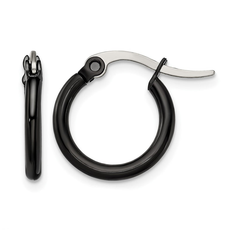 Stainless Steel Chisel Polished Black Ip-Plated 15.5mm Diameter 2mm Hoop Earrings