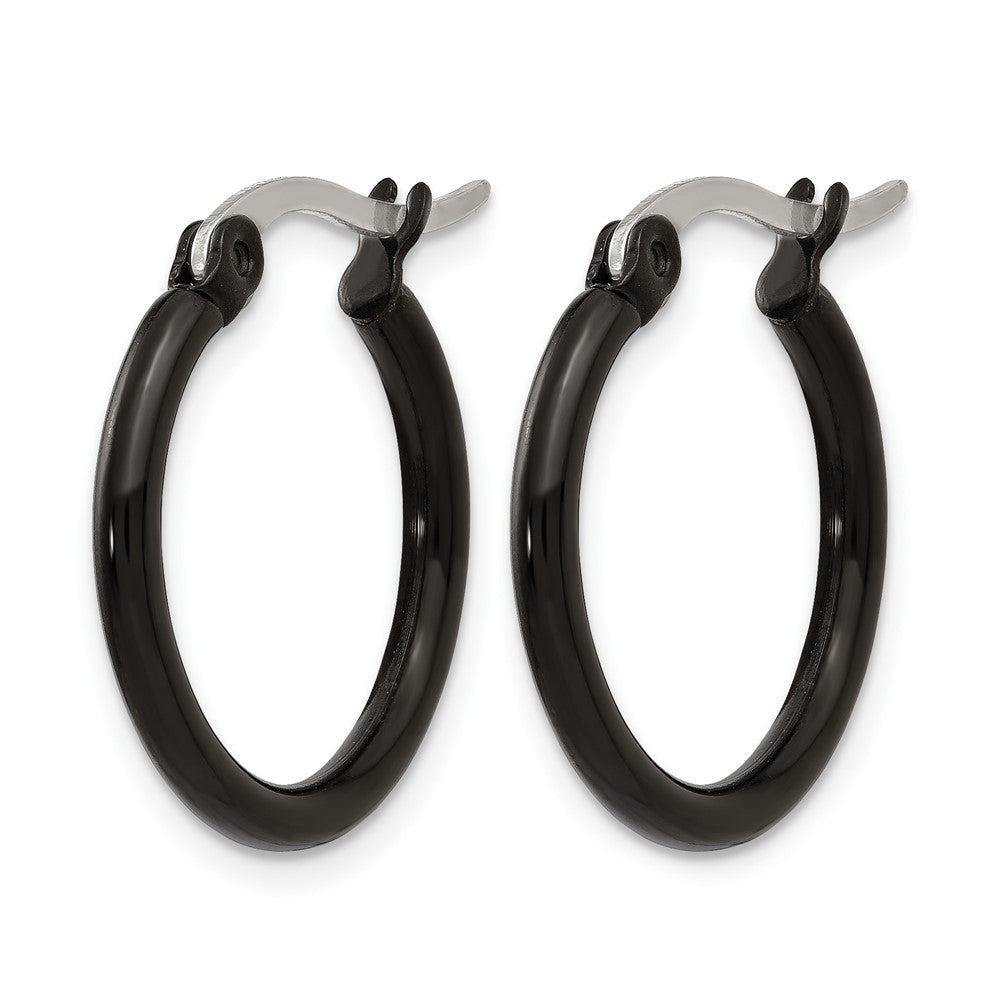 Stainless Steel Chisel Polished Black Ip-Plated 19mm Diameter 2mm Hoop Earrings