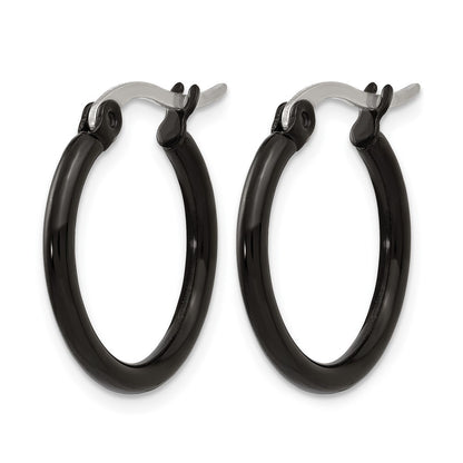 Stainless Steel Chisel Polished Black Ip-Plated 19mm Diameter 2mm Hoop Earrings