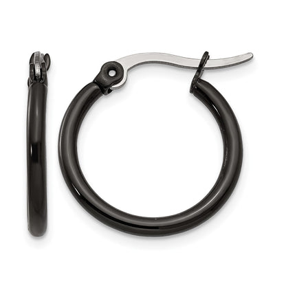 Stainless Steel Chisel Polished Black Ip-Plated 19mm Diameter 2mm Hoop Earrings