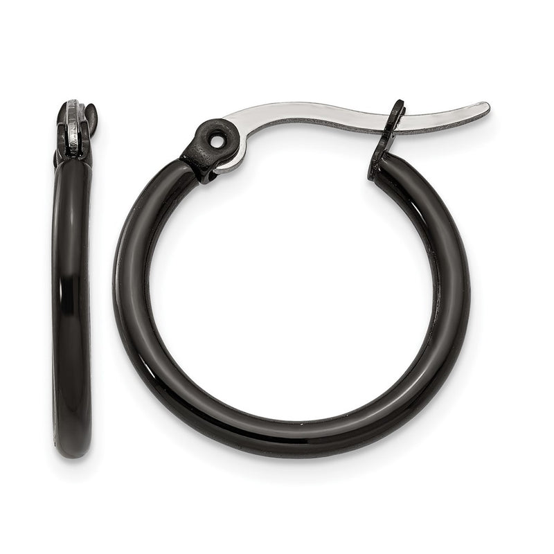 Stainless Steel Chisel Polished Black Ip-Plated 19mm Diameter 2mm Hoop Earrings