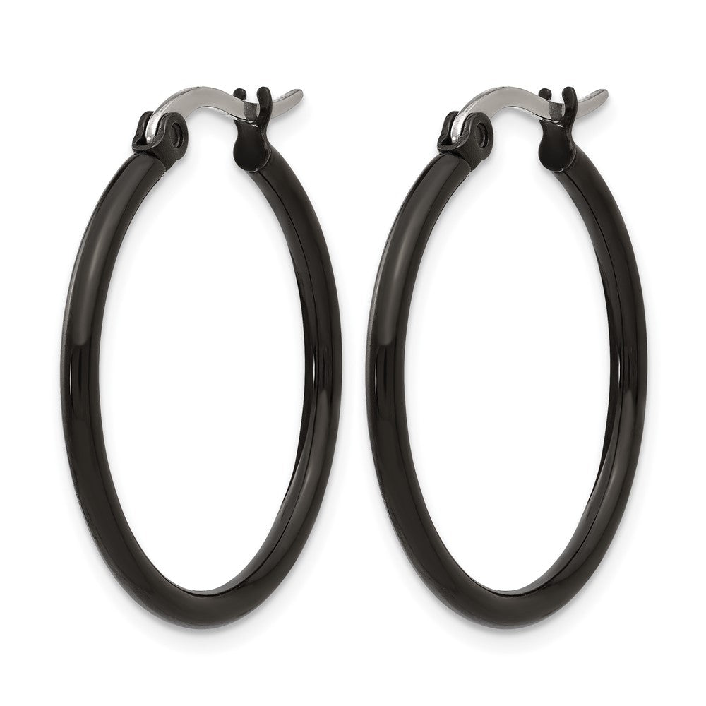 Stainless Steel Chisel Polished Black Ip-Plated 26mm Diameter 2mm Hoop Earrings
