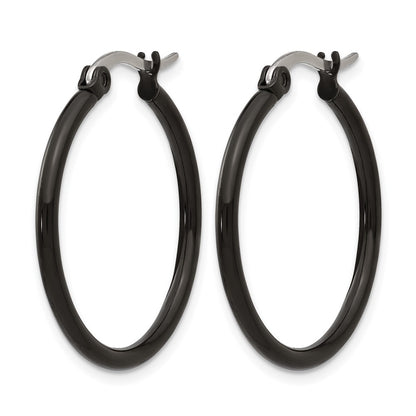 Stainless Steel Chisel Polished Black Ip-Plated 26mm Diameter 2mm Hoop Earrings