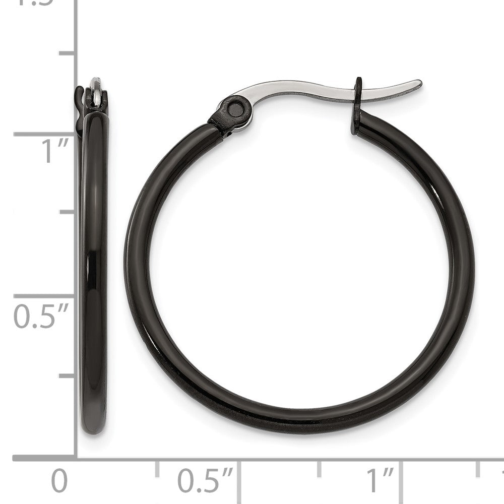 Stainless Steel Chisel Polished Black Ip-Plated 26mm Diameter 2mm Hoop Earrings