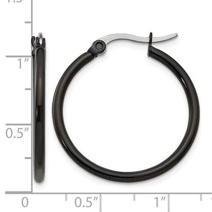 Stainless Steel Chisel Polished Black Ip-Plated 26mm Diameter 2mm Hoop Earrings