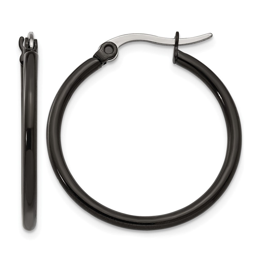 Stainless Steel Chisel Polished Black Ip-Plated 26mm Diameter 2mm Hoop Earrings