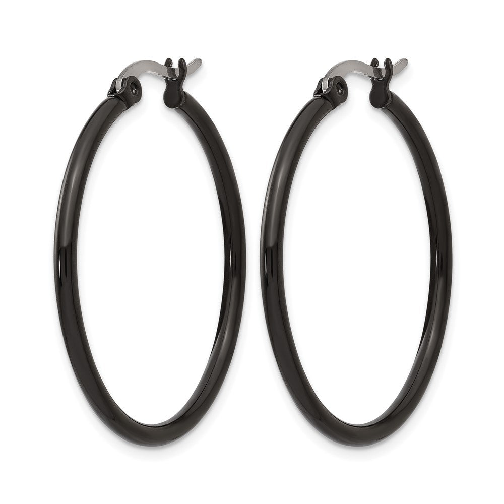 Stainless Steel Chisel Polished Black Ip-Plated 32mm Diameter 2mm Hoop Earrings