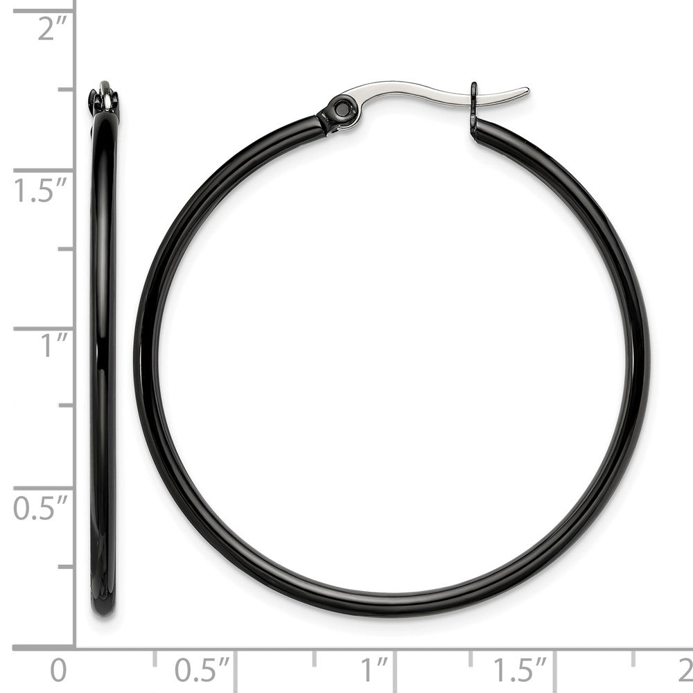 Stainless Steel Chisel Polished Black Ip-Plated 40mm Diameter 2mm Hoop Earrings