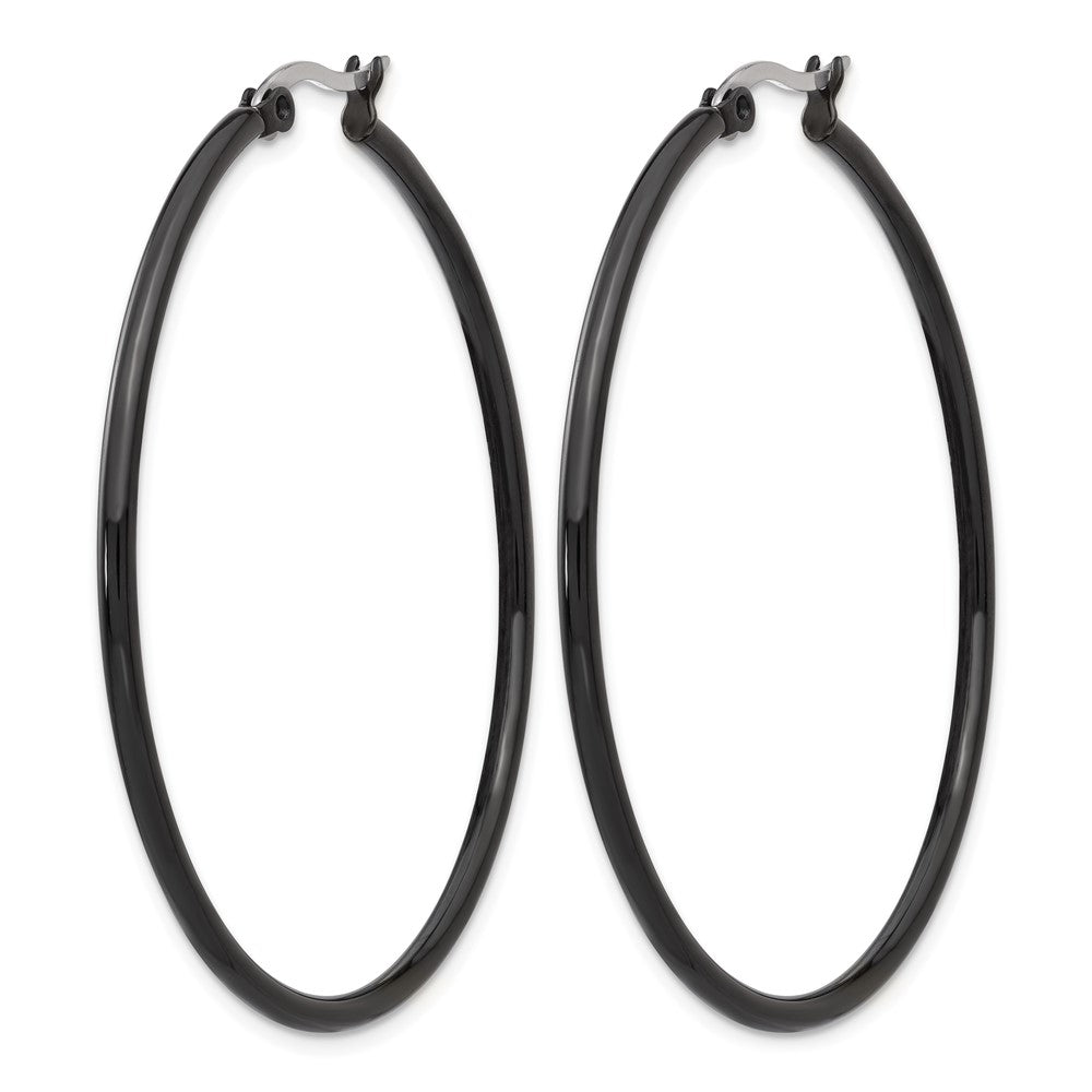 Stainless Steel Chisel Polished Black Ip-Plated 48mm Diameter 2mm Hoop Earrings
