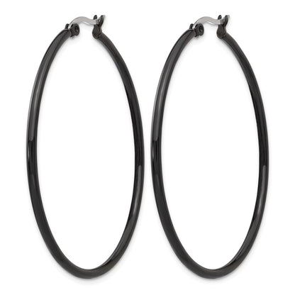 Stainless Steel Chisel Polished Black Ip-Plated 48mm Diameter 2mm Hoop Earrings