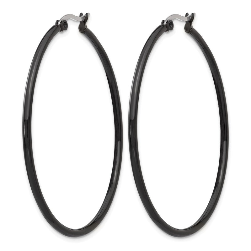 Stainless Steel Chisel Polished Black Ip-Plated 48mm Diameter 2mm Hoop Earrings
