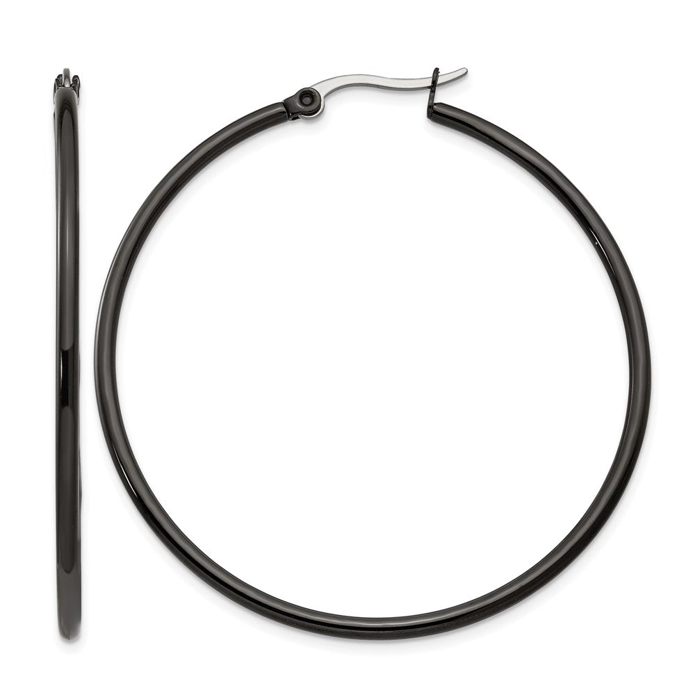Stainless Steel Chisel Polished Black Ip-Plated 48mm Diameter 2mm Hoop Earrings