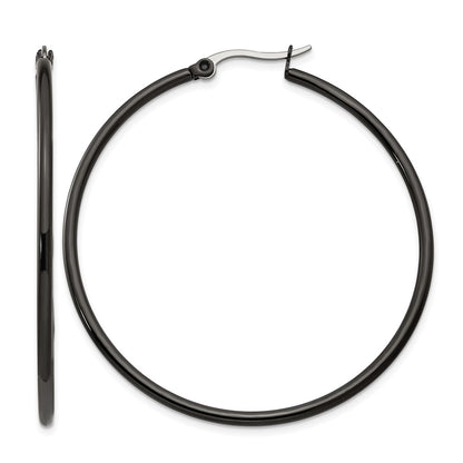 Stainless Steel Chisel Polished Black Ip-Plated 48mm Diameter 2mm Hoop Earrings