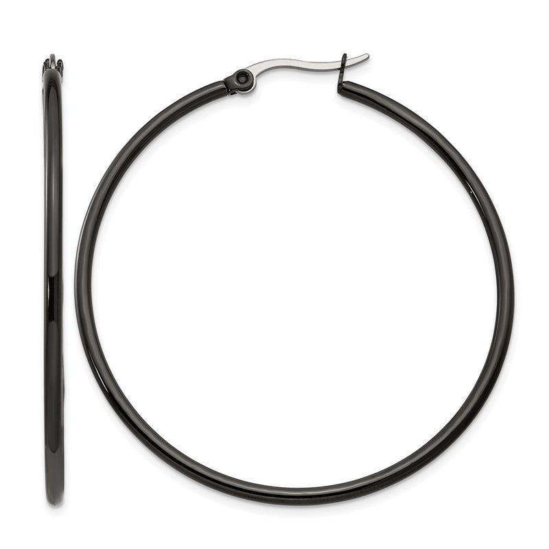 Stainless Steel Chisel Polished Black Ip-Plated 48mm Diameter 2mm Hoop Earrings