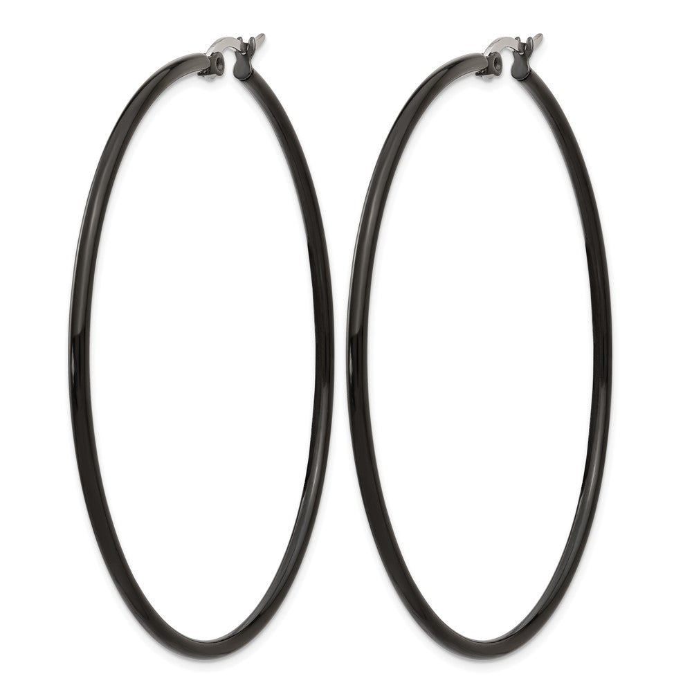 Stainless Steel Chisel Polished Black Ip-Plated 60mm Diameter 2mm Hoop Earrings