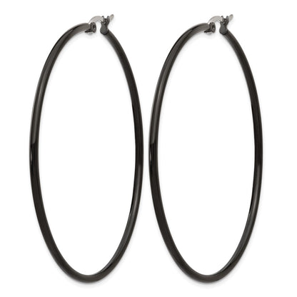 Stainless Steel Chisel Polished Black Ip-Plated 60mm Diameter 2mm Hoop Earrings