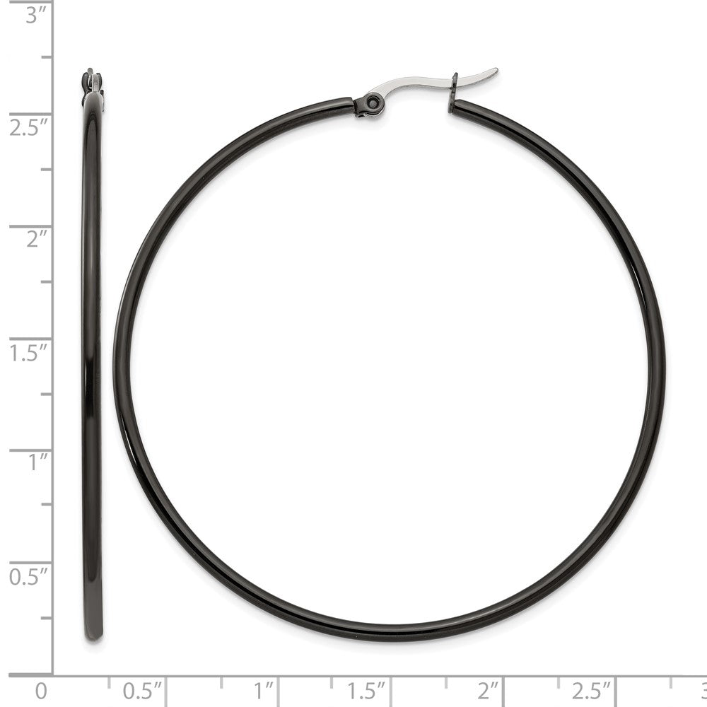 Stainless Steel Chisel Polished Black Ip-Plated 60mm Diameter 2mm Hoop Earrings