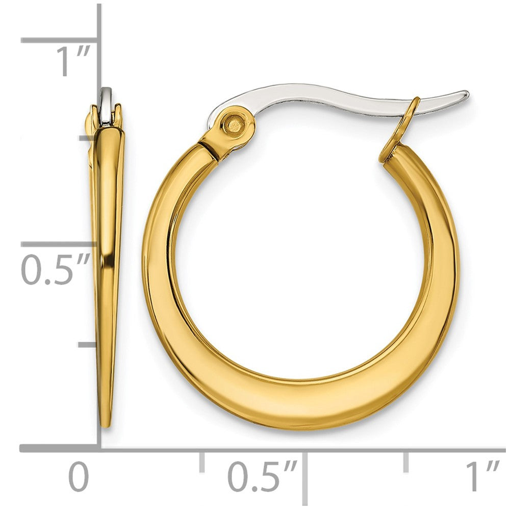 Stainless Steel Chisel Polished Yellow Ip-Plated Tapered 19mm Diameter Hoop Earrings