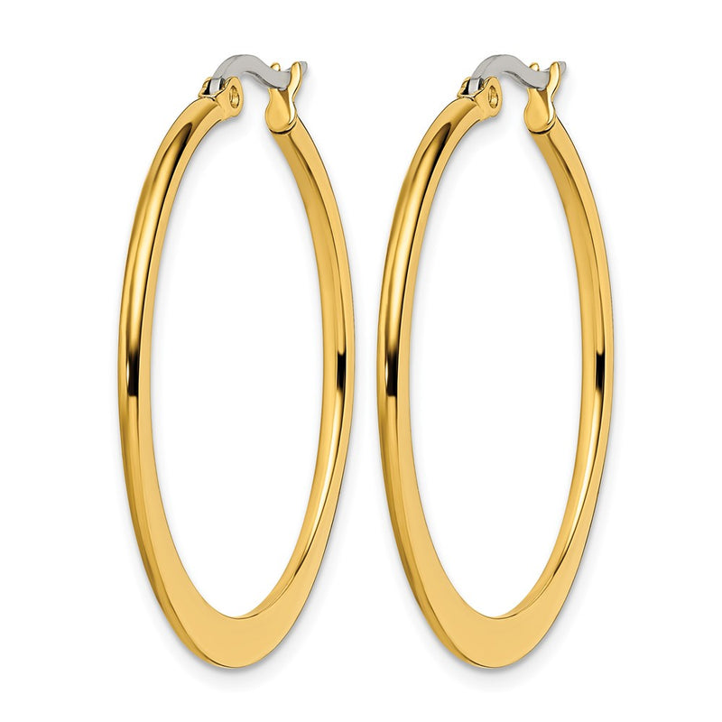 Stainless Steel Chisel Polished Yellow Ip-Plated Tapered 34mm Diameter Hoop Earrings