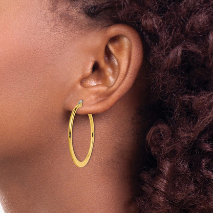 Stainless Steel Chisel Polished Yellow Ip-Plated Tapered 34mm Diameter Hoop Earrings