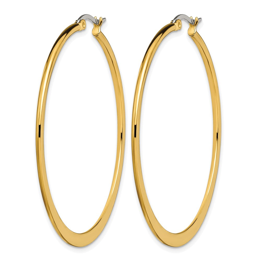 Stainless Steel Chisel Polished Yellow Ip-Plated Tapered 50mm Diameter Hoop Earrings
