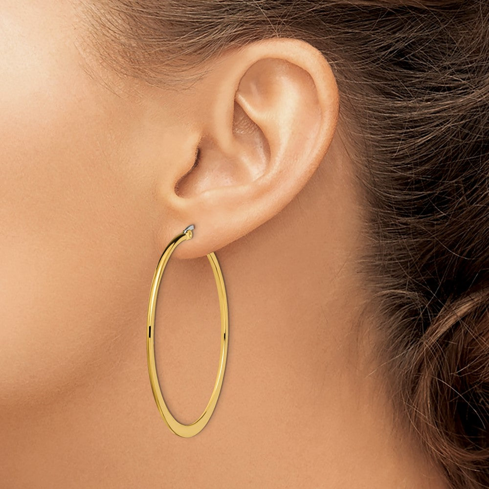 Stainless Steel Chisel Polished Yellow Ip-Plated Tapered 50mm Diameter Hoop Earrings