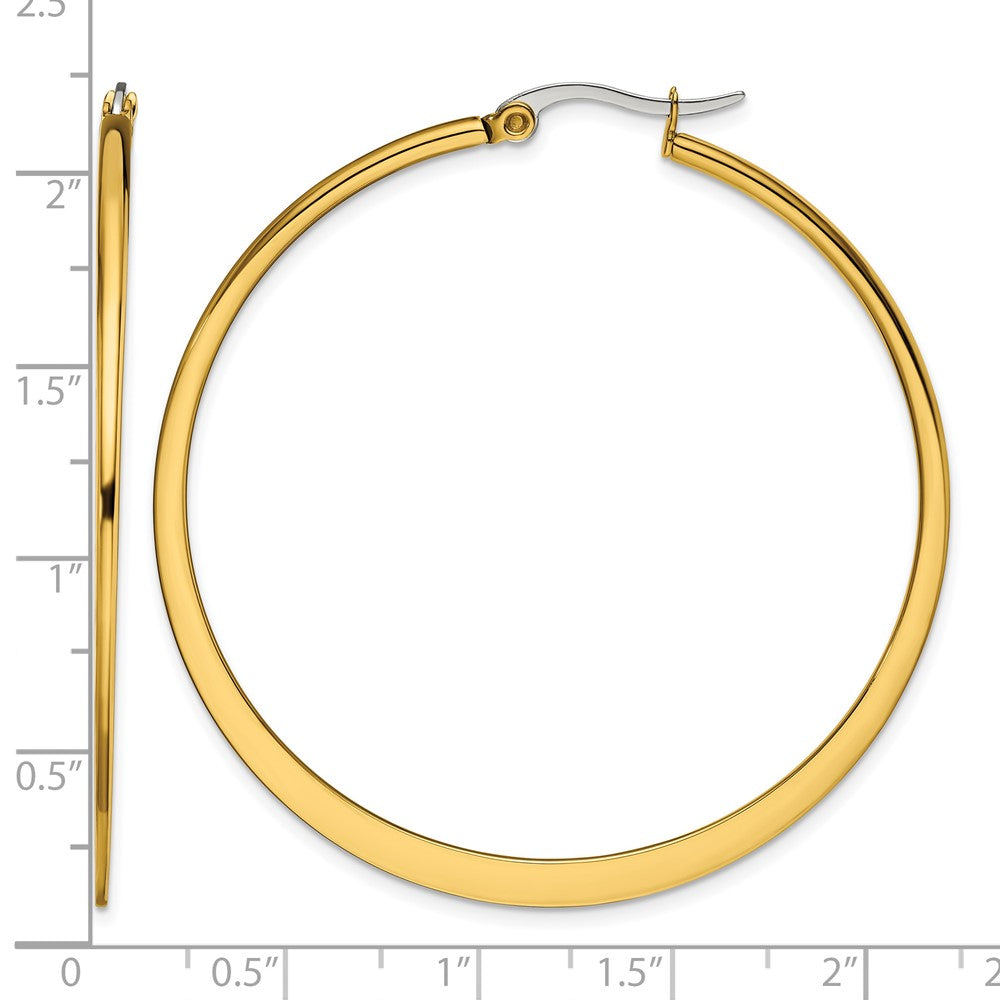 Stainless Steel Chisel Polished Yellow Ip-Plated Tapered 50mm Diameter Hoop Earrings