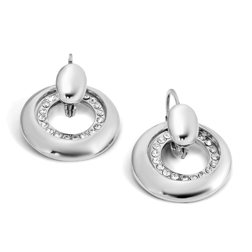 Stainless Steel Polished Cz Circles Leverback Earrings
