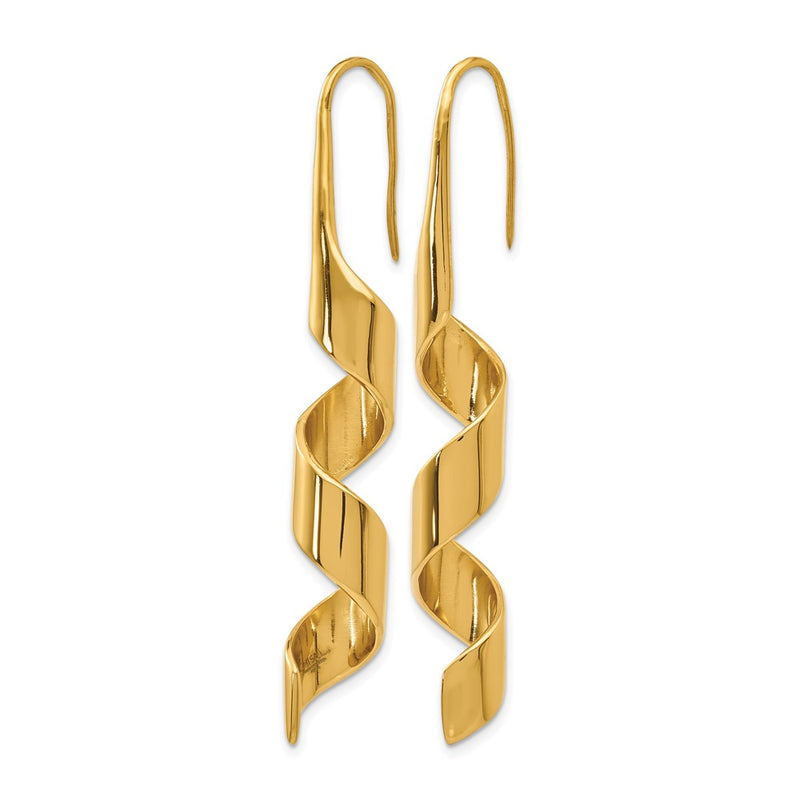 Stainless Steel Chisel Polished Yellow Ip-Plated Swirl Shepherd Hook Earrings